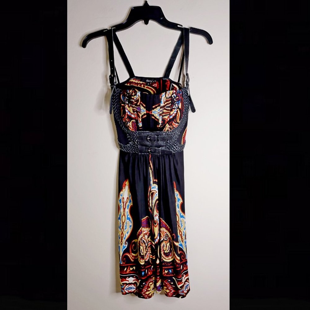 SKY Floral Dress with Leather Corset, Size Small
